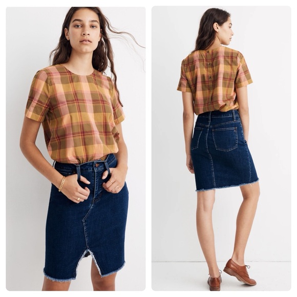 NEW Madewell Denim Pegged Cutout Slit Midi Skirt - Picture 1 of 12